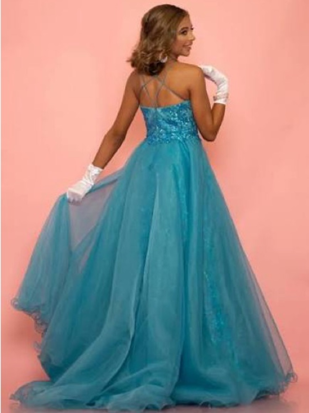 Johnathan Kayne Teal Tulle Ball Gown with Beaded Bodice